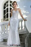 Adora Design 3263 Fitted Prom Long Formal Glitter Evening Dress In Gray