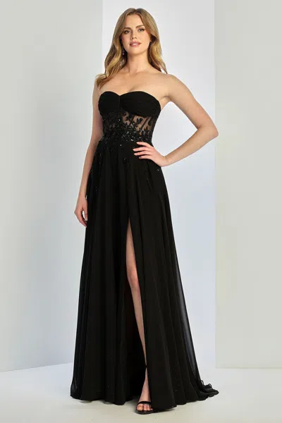 Adora Design 3264 Prom Long A Line Corset Slit Formal Dress In Black