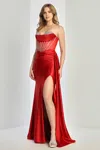Adora Design 3265 Beaded Prom Long Formal Slit Corset Evening Dress In Red
