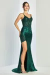 Adora Design 3266 Fitted Prom Long Corset Glitter Applique Formal Dress In Green