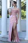 Adora Design 3268 Prom Fitted Long Formal Glitter  Corset Sequin Dress In Pink