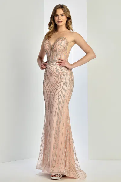 Adora Design 3277 Beaded Prom Long Formal Evening Fitted Dress In Neutral