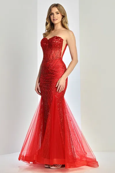 Adora Design 3278 Prom Long Mermaid Beaded Formal Dress In Red