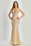 Adora Design 3282 Prom Fitted Long Formal Beaded Dress In Neutral