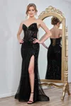 Adora Design 3283 Prom Long Beaded Corset Fitted Formal Dress In Black