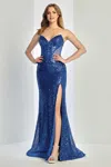 Adora Design 3284  Long Fitted Formal Sequin Prom Dress In Blue
