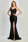 Adora Design 3288 Prom Fitted Lace Applique Long Formal Corset Dress In Black