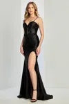 Adora Design 3291 Long Formal Fitted Slit Applique Prom Dress In Black