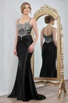 Adora Design 3294 Prom Mermaid Long Formal Corset Beaded Dress In Black