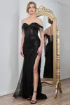 Adora Design 3296 Fitted Long Formal Beaded Prom Corset Dress In Black
