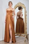 Adora Design 3301 Corset Long Formal A Line Prom Dress In Brown