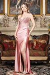 Adora Design 3309 Long Formal Fitted Corset Beaded Prom Dress In Pink