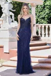 Adora Design 3311 Beaded Long Formal Fitted Prom Dress In Blue