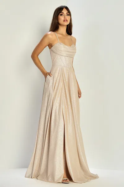 Adora Design 3324 Slit Long Formal A Line Prom Dress In Brown