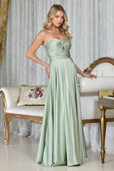 Adora Design 3325 A Line Prom Long Formal Pleated Dress In Green