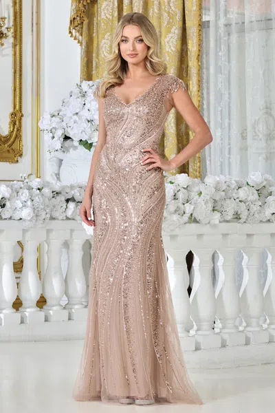 Adora Design 3332 Sequin Long Formal Plus Size Dress In Neutral