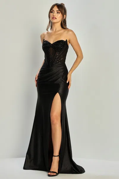 Adora Design 3338 Long Formal Slit Prom Dress In Black