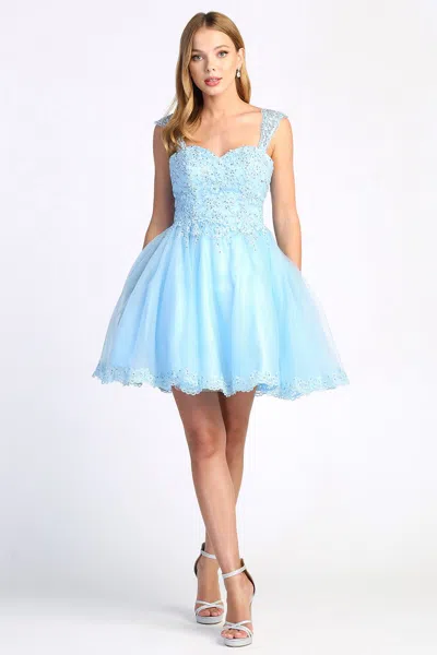 Adora Design Adora 1004 Short Homecoming Lace Applique Cocktail Dress In Blue