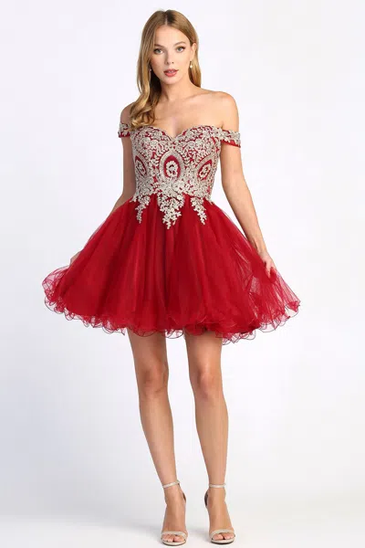 Adora Design Adora 1024 Short Applique Ruffled Homecoming Cocktail Dress In Red