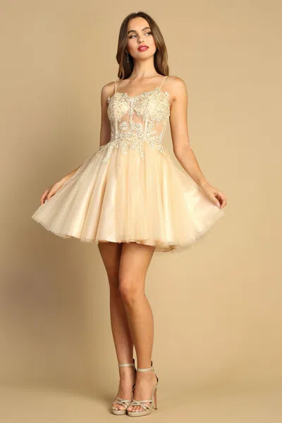 Adora Design Adora 1039 A Line Prom Short Homecoming Corset Cocktail Dress In Gold