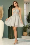 Adora Design Adora 1040 Short Homecoming A Line Applique Corset Prom Dress In Silver