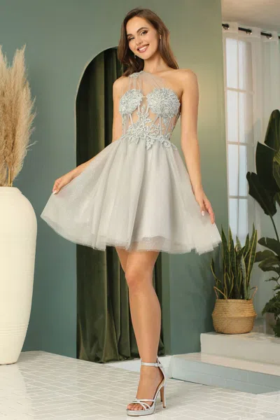 Adora Design Adora 1040 Short Homecoming A Line Applique Corset Prom Dress In Silver
