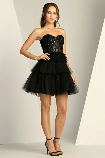 Adora Design Adora 1059 Short A Line Homecoming Corset Layered Prom Dress In Black
