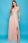 Adora Design Adora 3003 Prom A Line Long Formal Slit Dress In Neutral