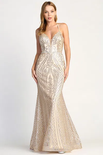 Adora Design Adora 3037 Fitted Long Formal Evening Prom Dress In Gold