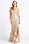 Adora Design Adora 3059 Prom Long Fitted Sequin Slit Formal Dress In Gold