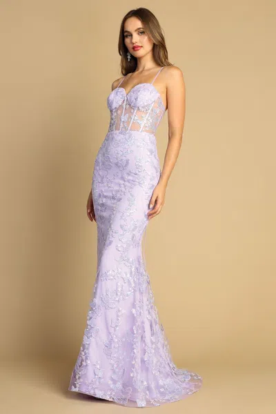 Adora Design Adora 3082 Long Lace Fitted Mermaid Prom Dress In Multi