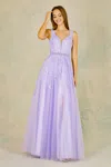 Adora Design Adora 3085 Long Formal A Line Glitter Lace Prom Dress In Purple