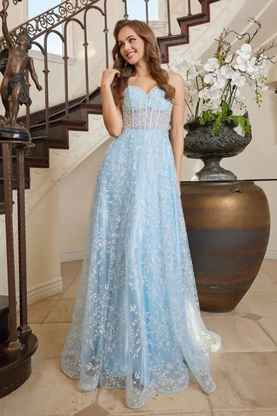 Adora Design Adora 3095 Prom A Line Floral Evening Formal Dress In Blue