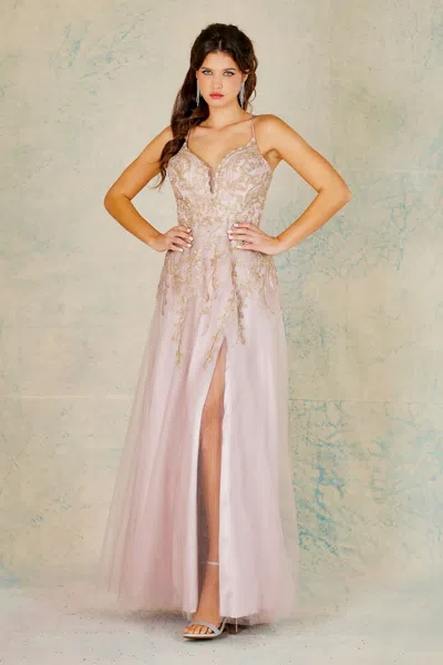 Adora Design Adora 3099 A Line Prom Long Formal Slit Dress In Multi