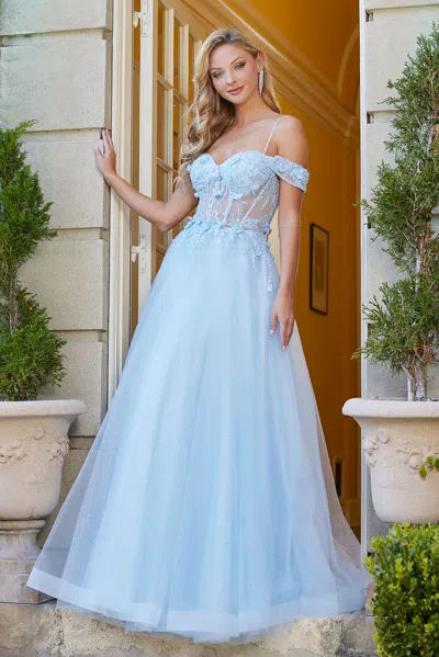 Adora Design Adora 3109 Prom Long 3d Floral Applique Formal Dress In Blue