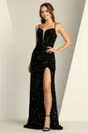 Adora Design Adora 3110 Long Formal Sequin Slit Prom Dress In Black