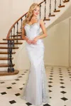 Adora Design Adora 3116 Beaded Applique Prom Long Mermaid Metallic Formal Dress In Silver