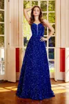 Adora Design Adora 3139 Long Formal Sequin A Line Prom Dress In Blue