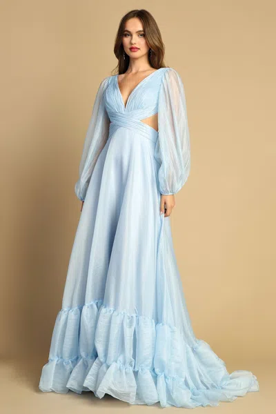 Adora Design Adora 3149g A Line Tiered Long Formal Ruffle Prom Dress In Blue