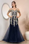 Adora Design Adora 3156 Prom Mermaid Long Formal Applique Dress In Blue