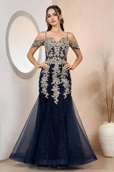 Adora Design Adora 3156 Prom Mermaid Long Formal Applique Dress In Blue