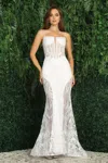 Adora Design Adora 3160 Long Bridal Glitter Print Wedding Dress In White