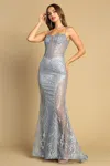Adora Design Adora 3160 Prom Fitted Slit Long Glitter Print Formal Dress In Gray