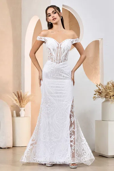 Adora Design Adora 3168 Long Mermaid Glitter Print Wedding Dress In White