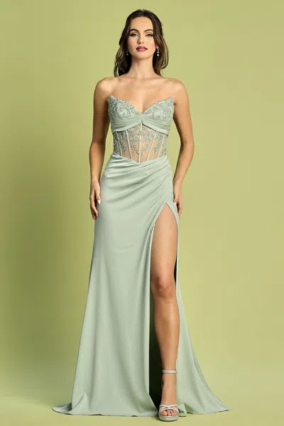 Adora Design Adora 3180 Long Formal Evening Slit Prom Dress In Green