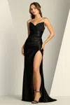 Adora Design Adora 3182 Long Fitted Beaded Slit Formal Prom Dress In Black
