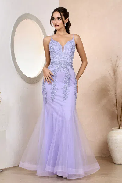 Adora Design Adora 3183 Long Fitted Formal Prom Dress In Purple