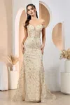 Adora Design Adora 3198 Long Sequin Printed Prom Formal Dress In Neutral