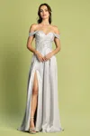 Adora Design Adora 3200 Long Beaded A Line Formal Prom Dress In Silver