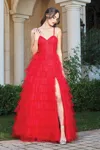 Adora Design Adora 3209 Long Prom Layered Slit Formal Dress In Red